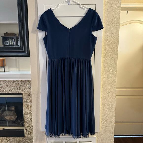 Dress the Population Corey V-Neck Cap Sleeve Lace Hem Dress Blue Size Large - Picture 10 of 11